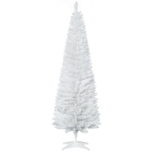 HOMCOM 6ft Unlit Artificial Christmas Tree, Pencil Slim Xmas Tree with Solid Stand and Realistic Branches, White