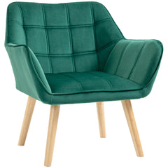 HOMCOM Accent Chair, Arm Chair with Wide Arms, Slanted Back, Thick Padding and Rubber Wooden Legs for Living Room, Green