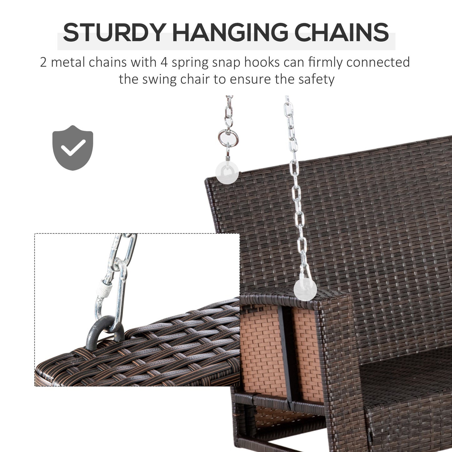 Outsunny 2 Seater Rattan Garden Swing Chair, Porch Swing Bench Loveseat with Cushion, Wicker Outdoor Hanging Swinging Seat with 2 Metal Chains, 250 KG Capacity for Patio, Balcony, Cream White