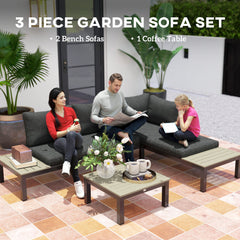 Outsunny 3 Pieces Garden Furniture Sets, Aluminium Outdoor Corner Sofa Set with 2 Loveseat and Coffee Table with Cushions for Garden, Dark Grey