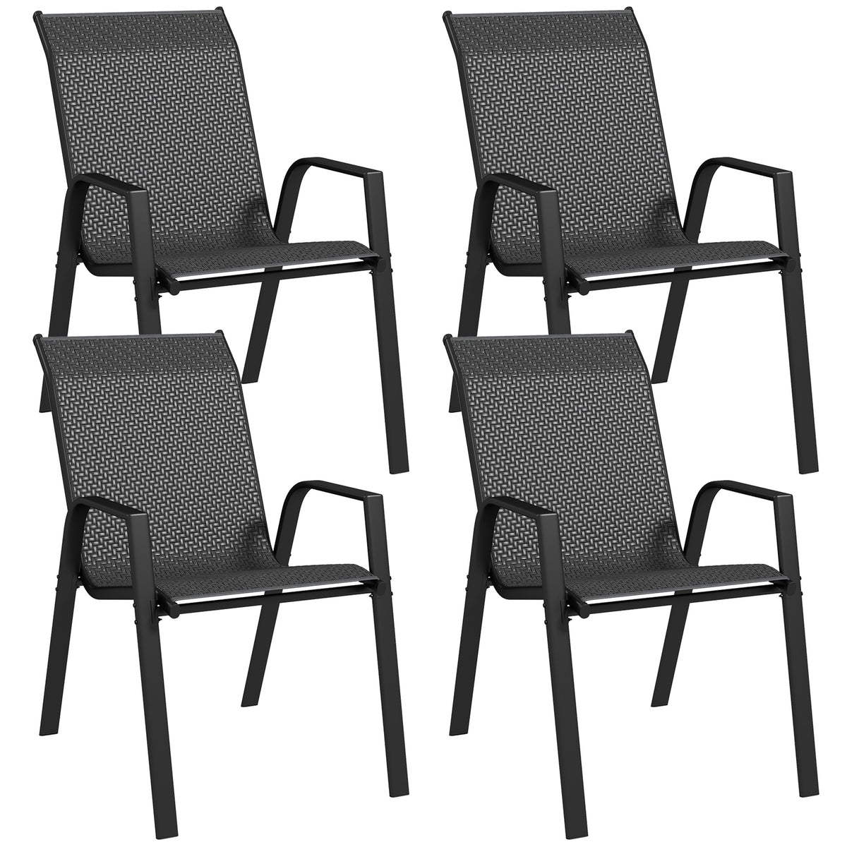 Outsunny Four-Piece Stacking Rattan Garden Seat Set - Grey