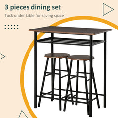 HOMCOM Bar Table Set, Bar Table and Stools Set, Footrest and Storage Shelf, for Kitchen, Dining Room, Pub, Cafe, Black and Oak