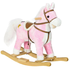 HOMCOM Wooden Rocking Horse with Music, Sound, Saddle for Ages 3-6 Years