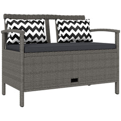 Outsunny 160L Storage Two-Seater Rattan Bench - Grey