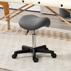 HOMCOM Saddle Stool, PU Leather Adjustable Rolling Salon Chair with Steel Frame for Massage, Spa, Beauty and Tattoo, Grey