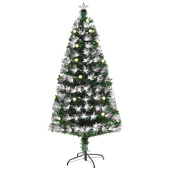 HOMCOM 5ft White Light Artificial Christmas Tree w/ 180 LEDs Star Topper Tri-Base Full Bodied Seasonal Decoration Pre-Lit Home