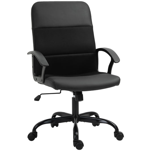 Vinsetto Mesh Office Chair, Faux Leather Desk Chair with Swivel Wheels, Adjustable Height and Tilt Function, Black