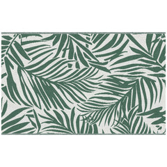 Outsunny Reversible Outdoor RV Rug, 1.5 x 2.4m Patio Floor Mat, Waterproof Plastic Straw Rug for Garden, Deck, Picnic, Beach, Camping, Green Leaves, Green and White