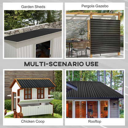 Outsunny Set of 12 Corrugated Steel Roof Sheet Panels - Dark Grey