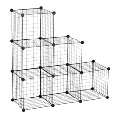 HOMCOM DIY 6 Cube Metal Wire Rack Interlocking Storage Cabinet Living Room Organizer Display Racks Black