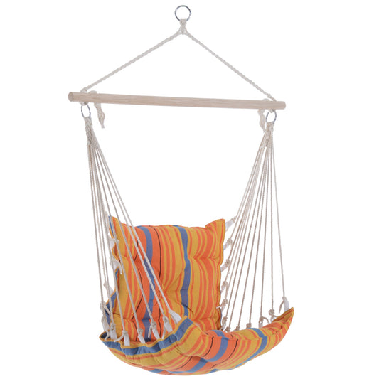 Outsunny Outdoor Hanging Rope Chair with Soft Padded Seat & Backrest, Garden Hammock Chair with Wooden Support Bar Cotton Cloth, Portable Garden Chair for Patio & Tree, Orange