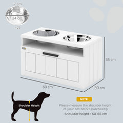 PawHut Raised Dog Bowl with Slow Feeder & 2 Stainless Steel Dog Bowl, 25L Storage Drawer, for Large & Extra Large Dogs, White