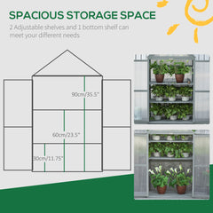 Outsunny Garden Cold Frame Polycarbonate Greenhouse with Adjustable Shelves, Double Doors, Openable Top Covers, Grow House for Flower Vegetable Plants, 80 x 47 x 138cm, Grey