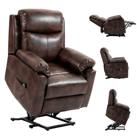 HOMCOM Faux Leather 70√Ç¬∞ Electric Riser Recliner Chair - Brown