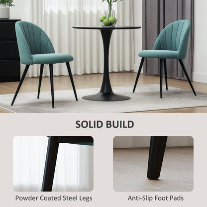 HOMCOM Velvet Dining Chairs Set of 2, Modern Upholstered Kitchen Chairs with Metal Legs, Shell Backrest and Padded Seat for Dining Room, Bedroom, Living Room, Vanity, Green