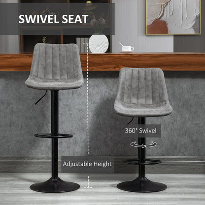 HOMCOM Modern Bar Stools Set of 2, Height Adjustable Swivel Bar Chairs with Backrest, Gas Lift and Footrest, Microfibre Barstools for Breakfast Counter, Kitchen Island, Grey