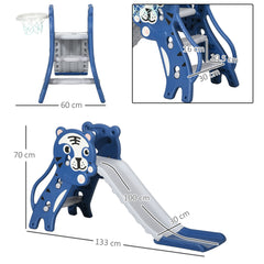 AIYAPLAY 3 in 1 Baby Slide for Indoor Use with Climber, Basketball Hoop, Basketball, for Ages 18-36 Months - Blue