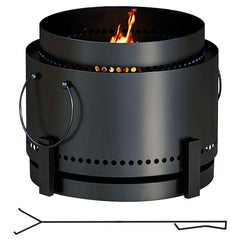 Outsunny Smokeless Fire Pit with Ash Catcher, 37cm Portable Wood Burning Firepit with Poker for Garden Camping Bonfire Party, Metal, Black