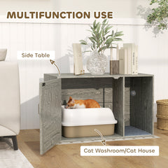 PawHut Boho Style Cat Litter Box Enclosure with Rattan Door, Scratching Mat, Toy Ball, Non-slip Foot Pads, 80 x 50 x 50cm, Grey