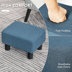 HOMCOM Linen Fabric Footstool Ottoman Cube with 4 Plastic Legs, Blue