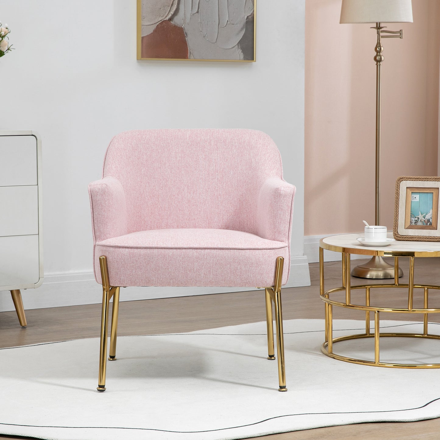 HOMCOM Accent Chair, Living Room Armchair, Vanity Chair with Gold Plating Metal Legs and Soft Padded Seat for Bedroom and Caf√É¬©, Set of 2, Pink