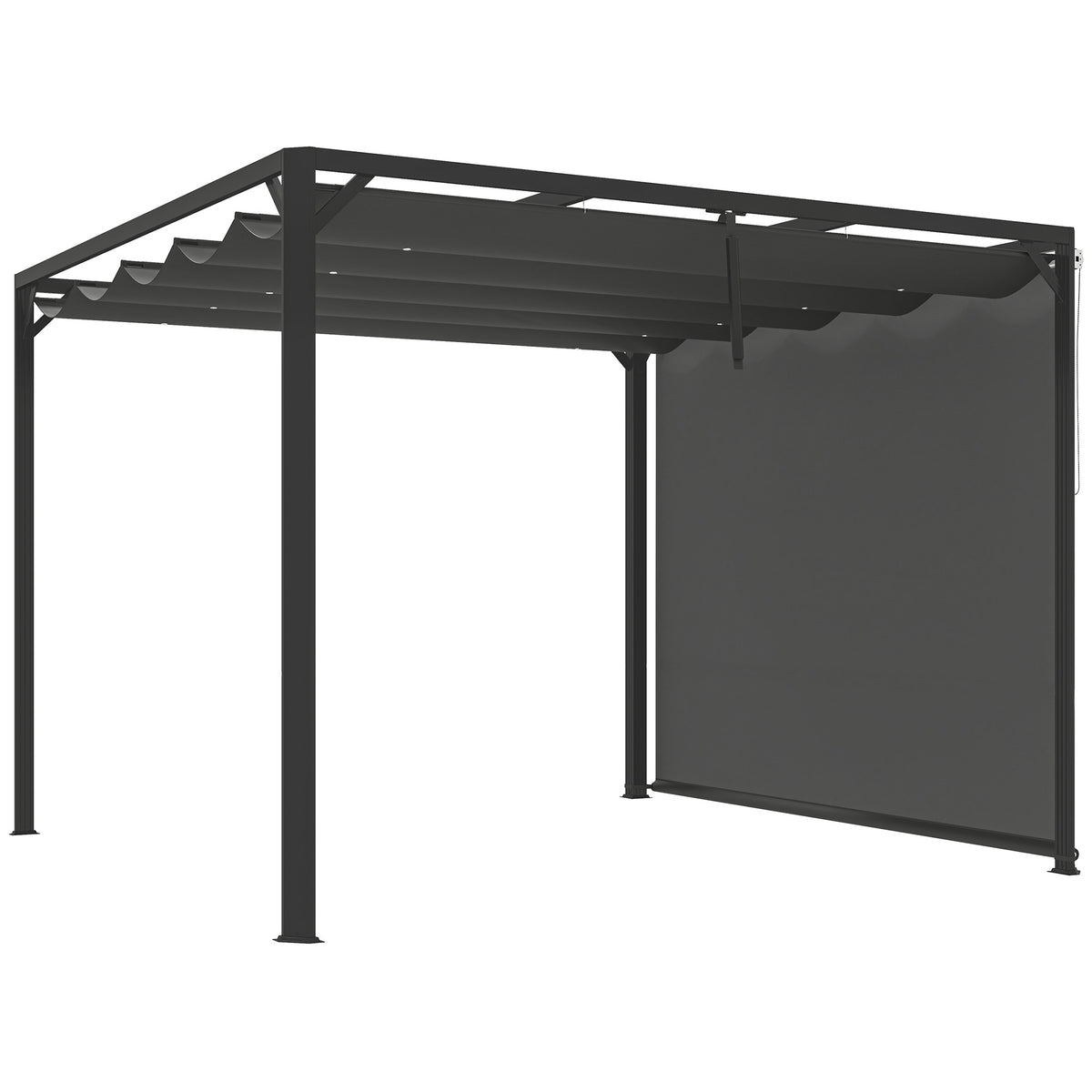 Outsunny 3 x 3m Aluminium Pergola, with Retractable Roof and Wall - Dark Grey