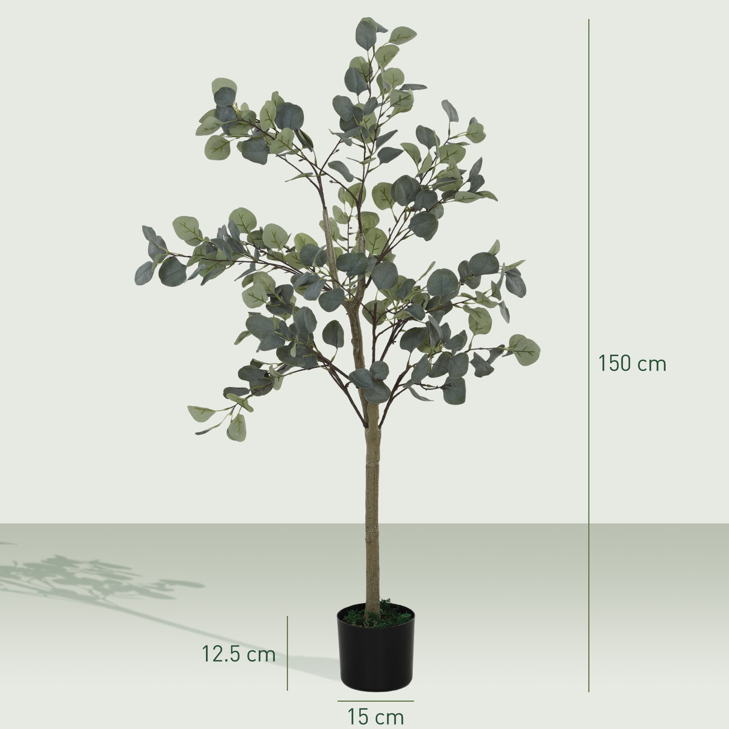 HOMCOM Decorative Artificial Tree, 5ft/ 150cm Silk Eucalyptus Tree with 230 Silver Dollar Leaves in Pot, Fake Plant for Home, Office, Living Room, Indoor Decor