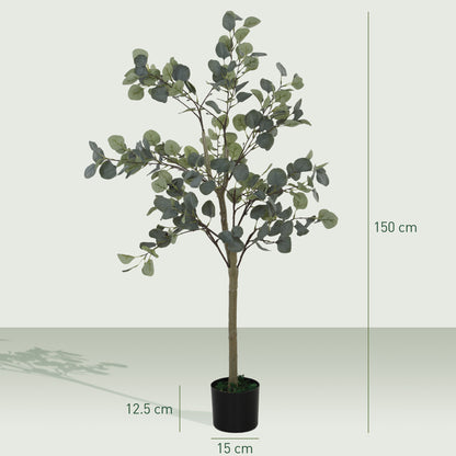 HOMCOM Decorative Artificial Tree, 5ft/ 150cm Silk Eucalyptus Tree with 230 Silver Dollar Leaves in Pot, Fake Plant for Home, Office, Living Room, Indoor Decor