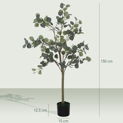 HOMCOM Decorative Artificial Plant, 5ft/ 150cm Silk Eucalyptus Tree with 230 Silver Dollar Leaves in Pot, Fake Plant for Home, Office, Living Room, Indoor Decor