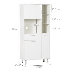 HOMCOM Kitchen Cupboard, Modern Kitchen Storage Cabinet with Shelves and Drawer, Free Standing Kitchen Units, 166√Ç cm, White