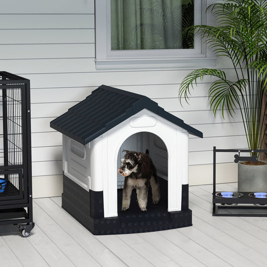 PawHut Plastic Dog Kennel with Windows, for Garden Patio, Miniature and Small Dogs, 80 x 69 x 76cm - Grey