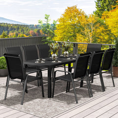 Outsunny 8 Seater Garden Dining Set with Stacking Chairs, Rectangular Tempered Glass Top, Garden Furniture Set, Outdoor Dining Table and Chairs for Patio, Balcony, Poolside, Black