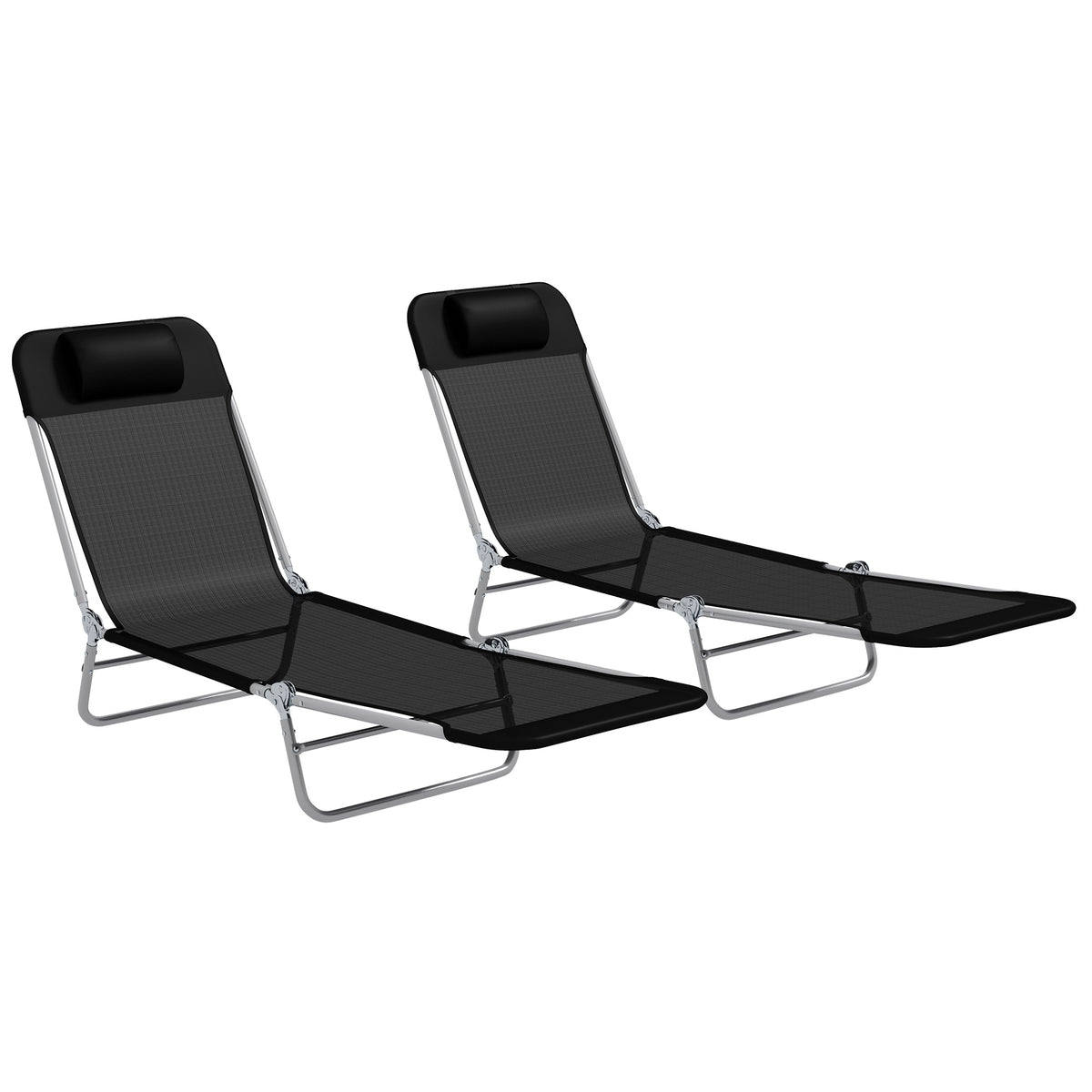 Outsunny Set of Two Steel Frame Sun Loungers, with Reclining Backs - Black