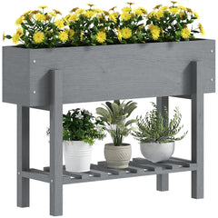 Outsunny Wooden Two-Tier Raised Planter - Grey