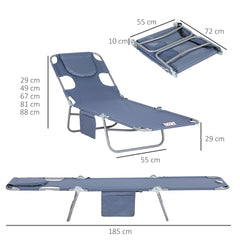 Outsunny Foldable Sun Lounger, Beach Chaise Lounge with Reading Hole, Arm Slots, 5-Position Adjustable Backrest, Side Pocket, Pillow for Patio, Garden, Beach, Pool, Grey