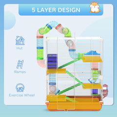 حامل قفص هامستر من باو هوت بخمس طبقات مع عجلات تمرين، نفق، برتقالي