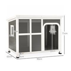 PawHut Wooden Dog House Outdoor with Asphalt Openable Top, Removable Floor, Clear Front Panel, Curtain, 90 x 62 x 71cm