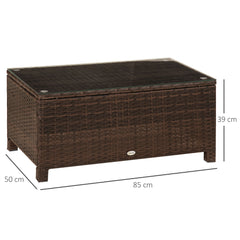 Outsunny PE Rattan Garden Coffee Table with Glass Table Top - Brown