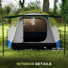 Outsunny Three Man Two-Room Tent, with Porch and Accessories - Green