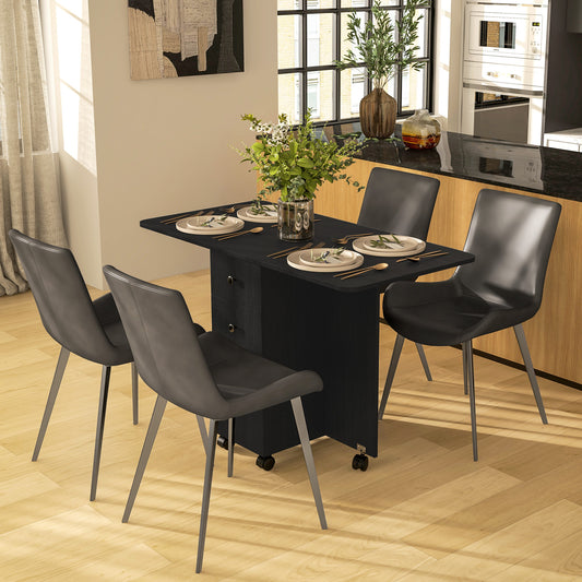 HOMCOM Multi-Storage Six-Person Drop Leaf Dining Table - Distressed Black