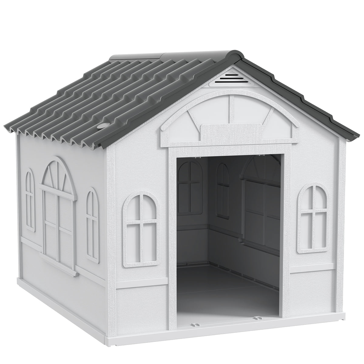 PawHut Plastic Weather-Resistant Dog House, for Indoors and Outdoors, Large Dogs - Grey