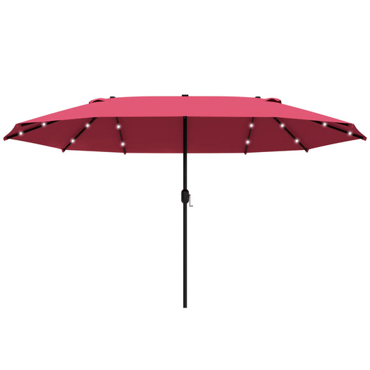 Outsunny 4.4m Double-Sided Sun Umbrella Patio Parasol LED Solar Lights Red