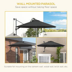 Outsunny 3m Wall-Mounted Parasol Shade, with Handle - Grey