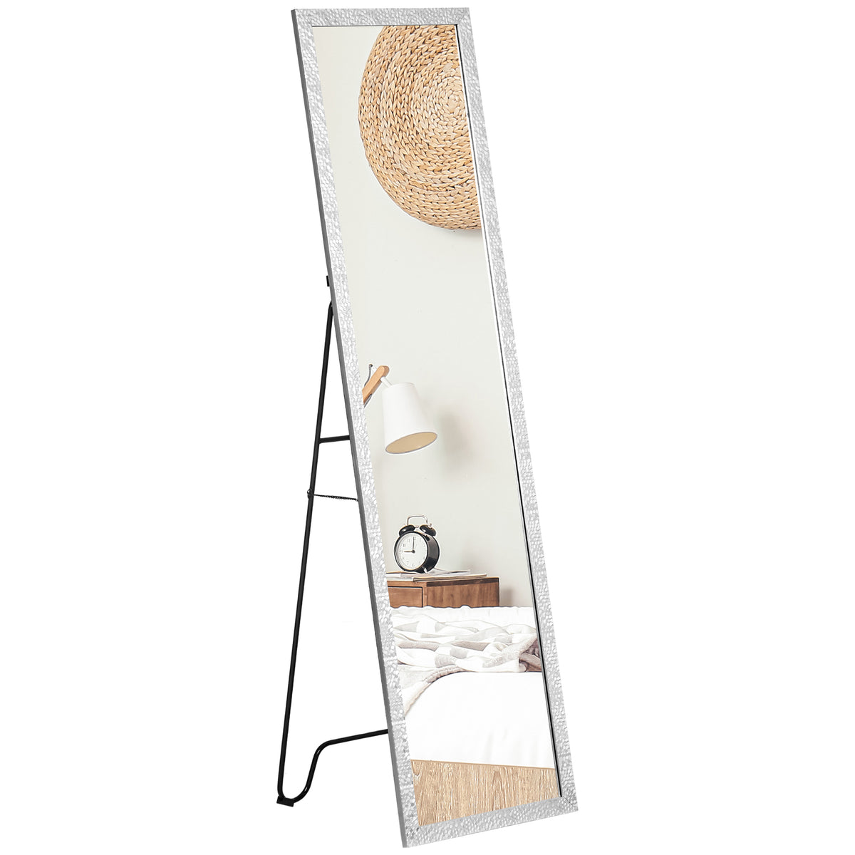 HOMCOM Full Length Mirror Free Standing Mirror Dressing Mirror with PS Frame Modern Wall Mirror for Living Room and Bedroom 34 x 144cm, Silver