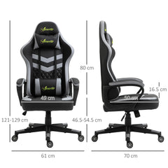 Vinsetto Gaming Chair, Computer Desk Chair with Lumbar Support, Faux Leather Racing Chair with Headrest and Swivel Wheels for Home Office, Black Grey