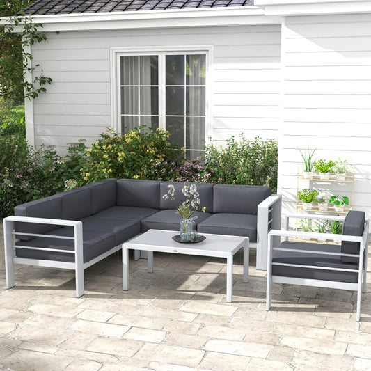 Outsunny Five-Piece Aluminium Garden Sofa Set, with Glass-Top Table - Grey