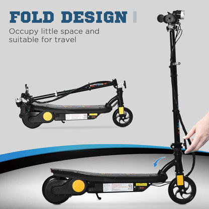 HOMCOM Foldable Electric Scooter, with LED Headlights, for Ages 7-14 Years, Black