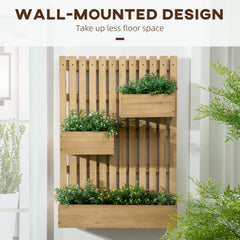 Outsunny Wall-mounted Wooden Garden Planters with Trellis, Drainage Holes and 3 Planter Boxes for Patio, Natural