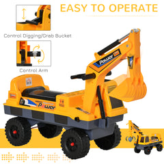 HOMCOM 2 in 1 Ride on Excavator Digger No Power Detachable Digging Bucket and Grab Bucket Music Light for 2-3 Years Old