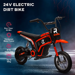 HOMCOM 24V Electric Motorbike with Twist Grip Throttle, Music, Horn, 12" Pneumatic Tyres, 16km/h Max Speed - Red